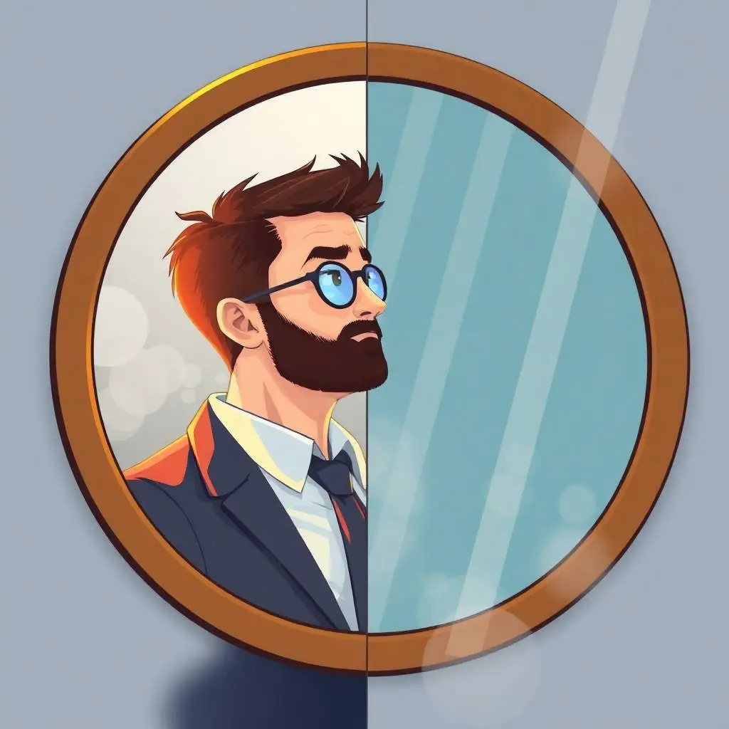 A-man's-success-is-juxtaposed-with-his-inner-doubt-in-a-mirror-reflection,